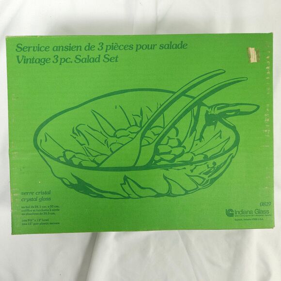 Vtg INDIANA GLASS Crystal Glass SALAD Serving BOWL Only w/ Original Box 0819 - Picture 4 of 7